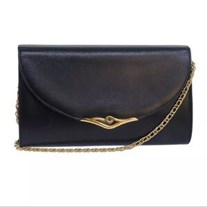 🔥RARE🔥CARTIER Chain Shoulder Bag Leather Navy Auth yk13144